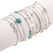 (AYA 5861302) 10 Pcs Shell Beads Starfish Anklets Set for Women Beach Anklet Leg Bracelet Handmade Foot Chain