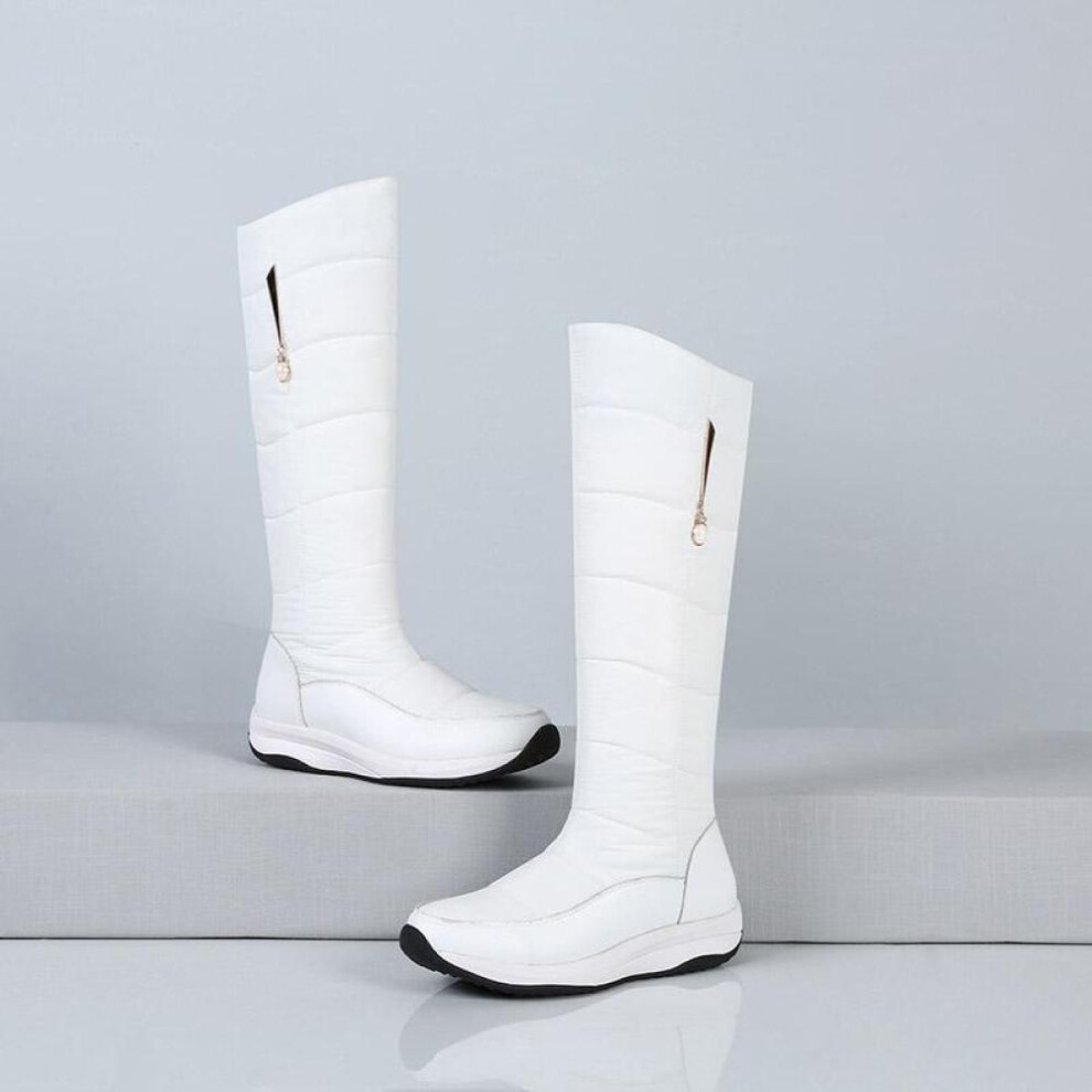 (white, 35) Q/women&apos;s Flat Bottomed Snow Boots Are A Must-have In Winter For Comfort And Warmth. Long Plush Large-sized Genuine Leather Boots