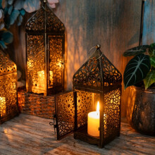 (Small Large) 2-Pack Moroccan Style Metal Lanterns, Hollow-Out Projection Iron Art Candle Holders, Festive Tabletop Decor for  Valentine's, Home & Kitchen Decor