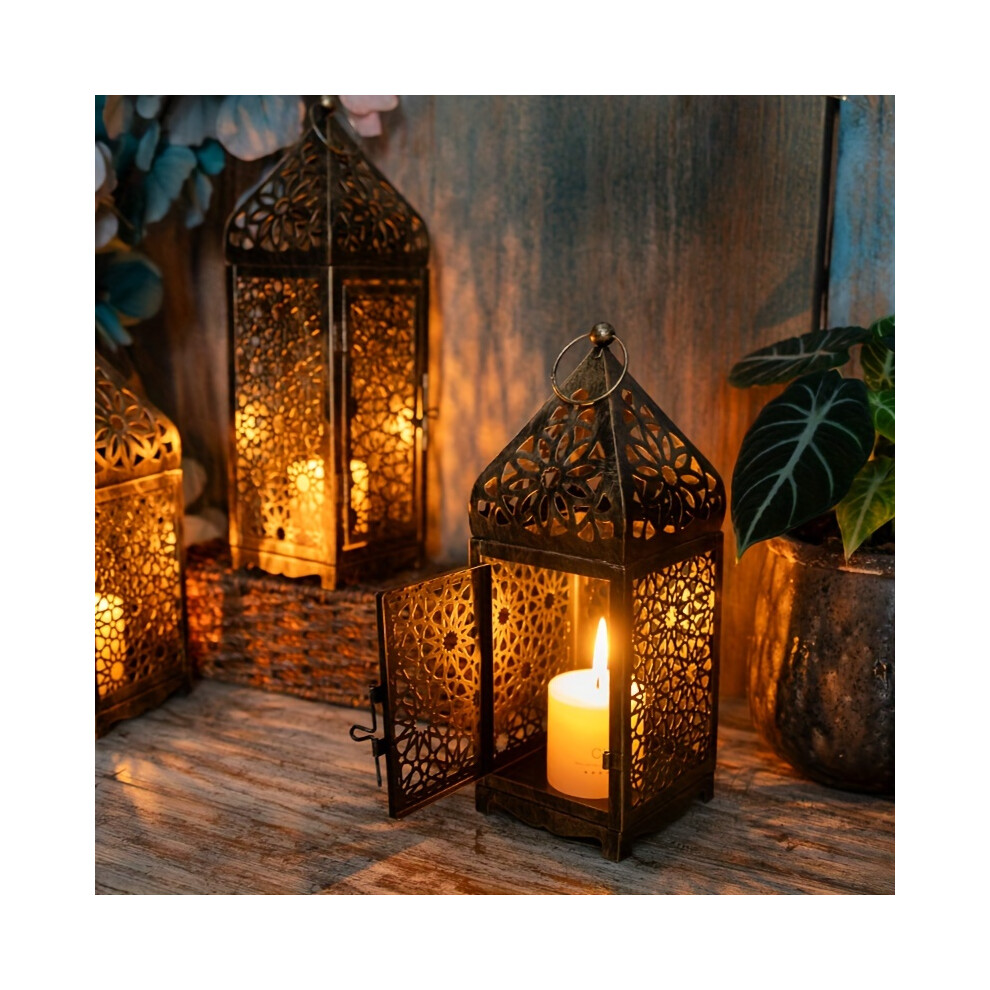 (Small Large) 2-Pack Moroccan Style Metal Lanterns, Hollow-Out Projection Iron Art Candle Holders, Festive Tabletop Decor for  Valentine's, Home & Kitchen Decor