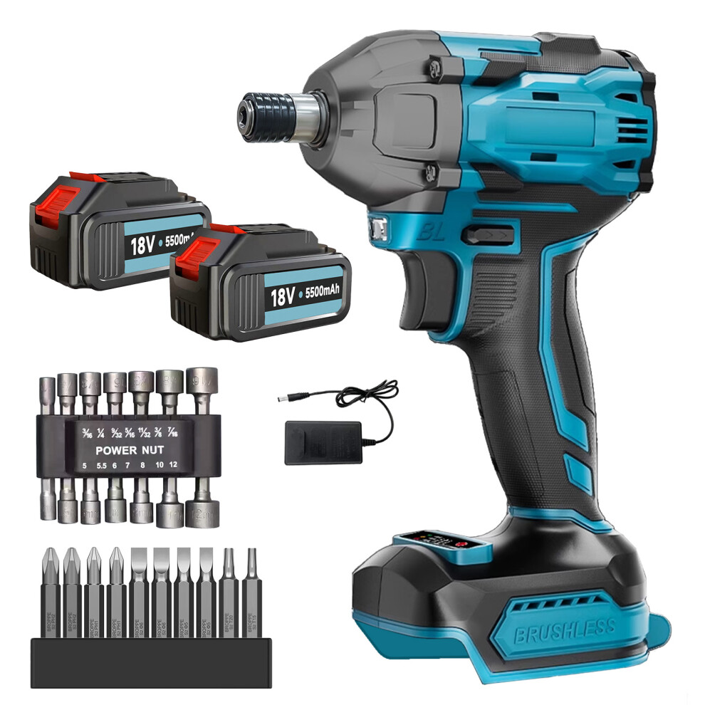 (1x Impact Driver+2x5.5A Battery+Charger) Cordless Impact Driver Screwdriver 10 Drill,14 Sockets Or Battery-Makita Compatible