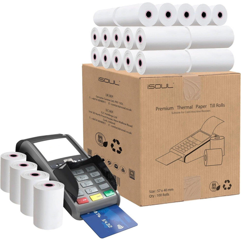 (10 Rolls) 57 x 40mm Till roll, Card Machine Paper Rolls, POS, PDQ Rolls, Thermal Receipt  for Credit Card Machine RollsPrinter Rolls  EPOS Compatible
