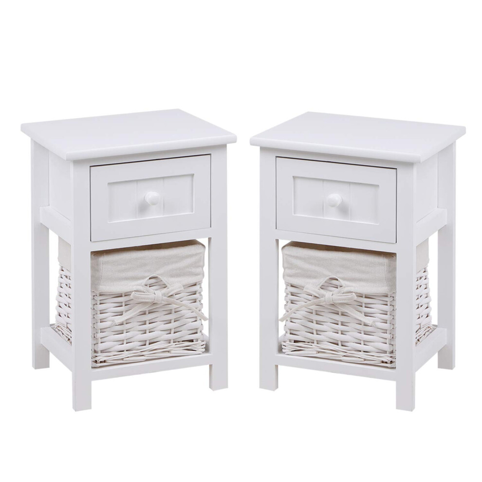 BELIWIN Bedside Tables Set of 2,White 1 Drawer 1 Basket Nightstands