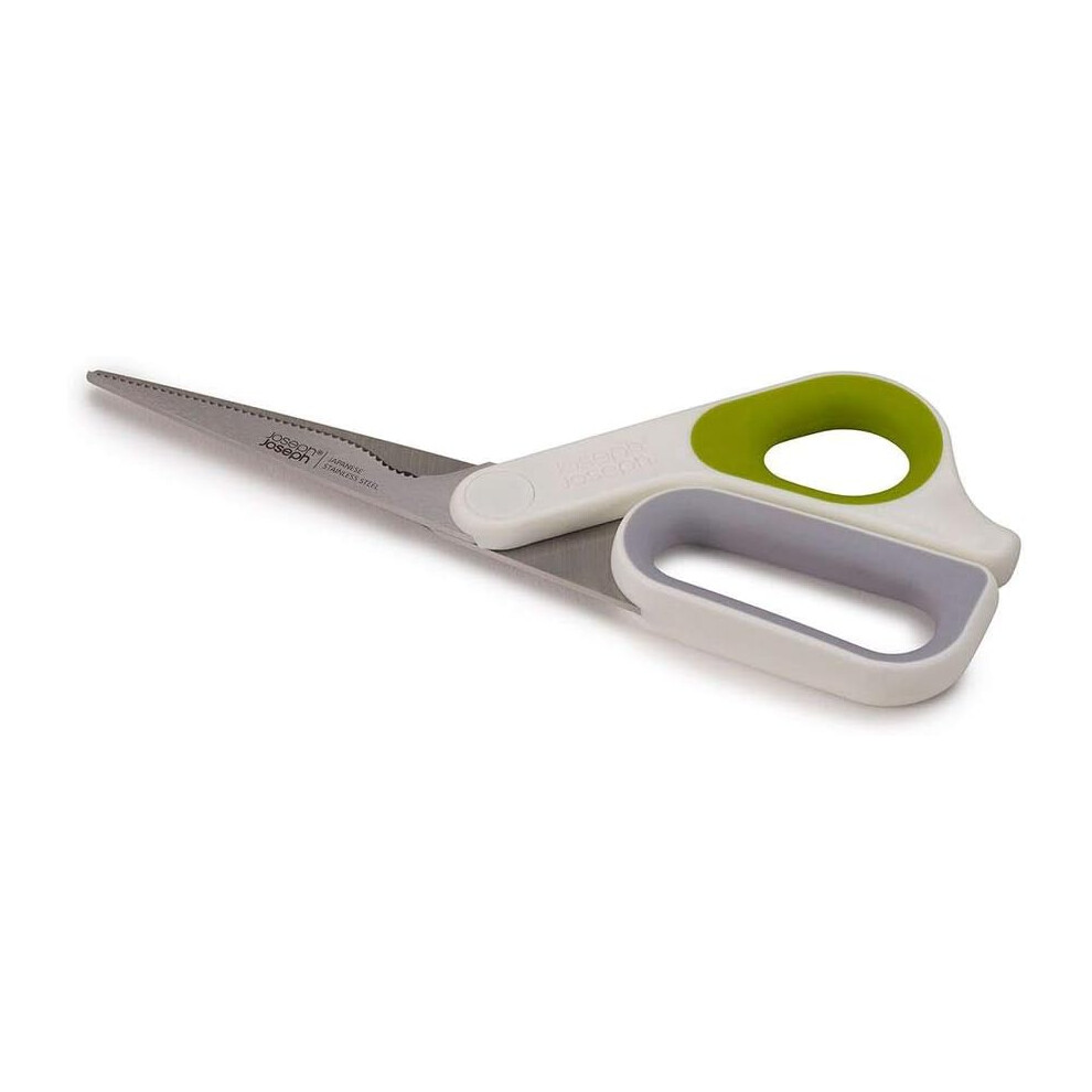 Joseph Joseph PowerGrip - Kitchen Scissors with Integrated Thumb Grip and herb stripper, White/Green, 4