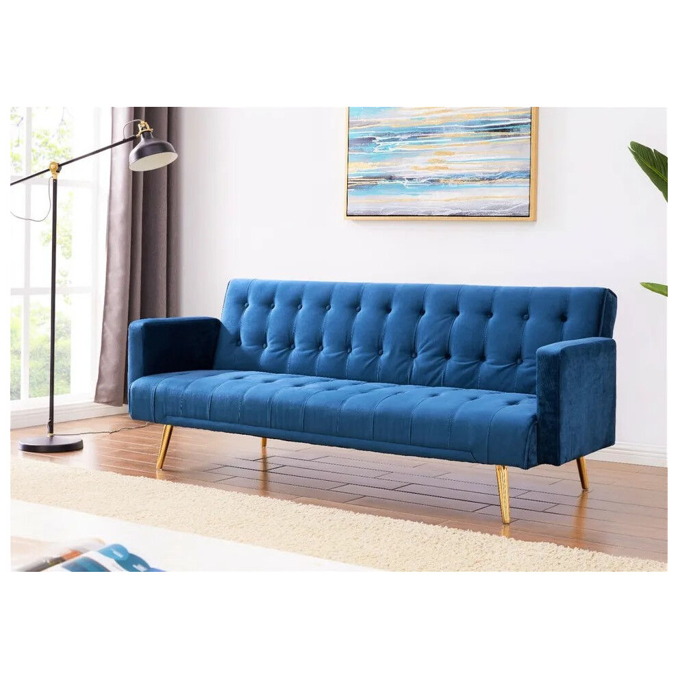 (Blue) Plush Velvet Sofa Bed In Various Colours