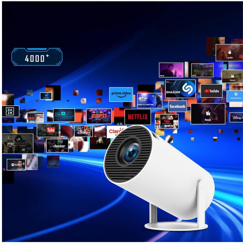 (White, 1pcs) Projector HY300 PRO 4K Android 11 Dual Wifi6 2
