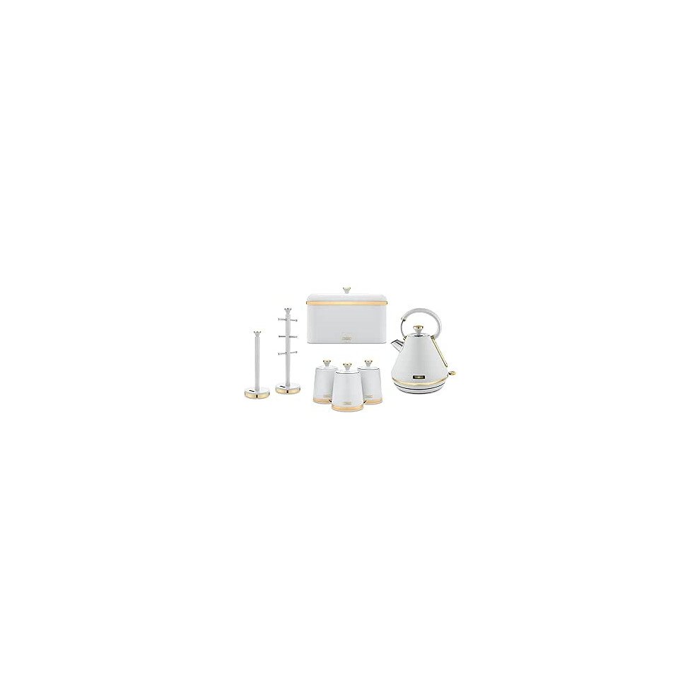 Tower Cavaletto Optic White 7pc Kitchen Set Kettle Bread Bin Canisters