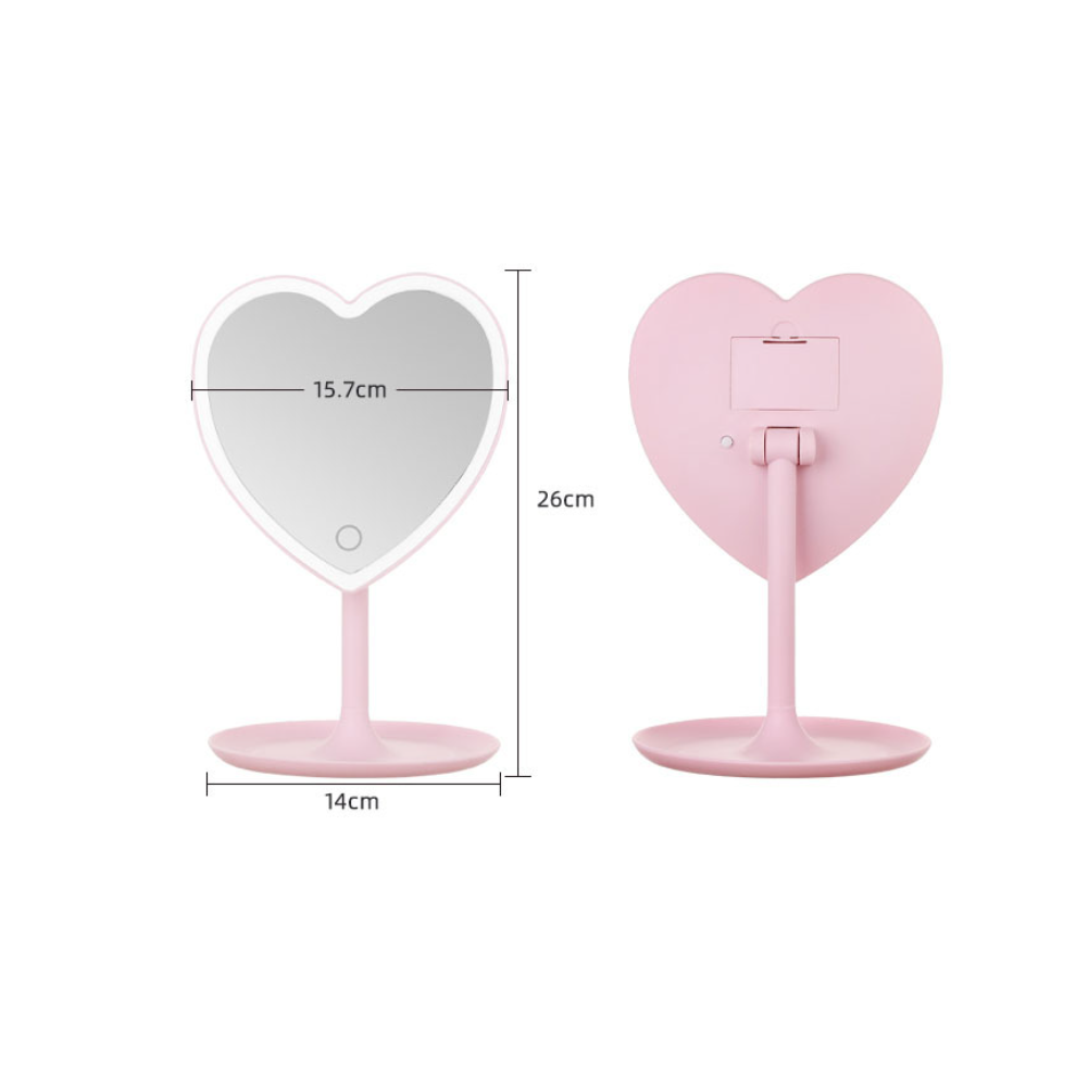 Soul Creat (Led Desktop Small Heart Makeup Mirror-Pink) Portable Detachable Led Makeup Mirror Desktop Tabletop Lighted Makeup Mirror Hd Fill Light Beauty Mirror