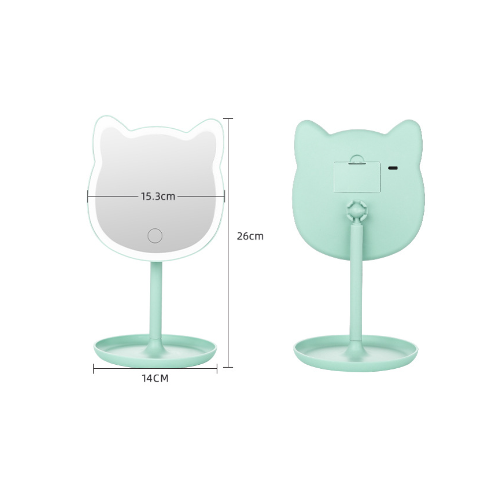 Soul Creat (Led Kitten Face Makeup Mirror-Cyan) Portable Detachable Led Makeup Mirror Desktop Tabletop Lighted Makeup Mirror Hd Fill Light Beauty Mirror