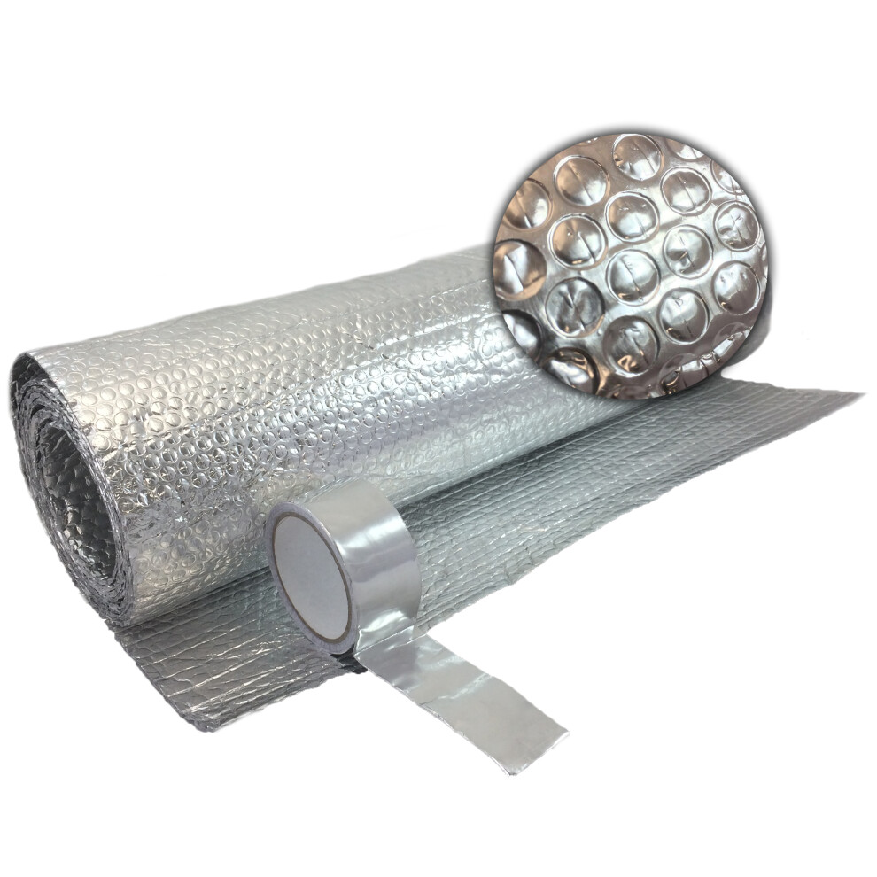 Free Tape  0.6m x 10m Double Foil Insulation Aluminium Bubble Loft Caravan Wall