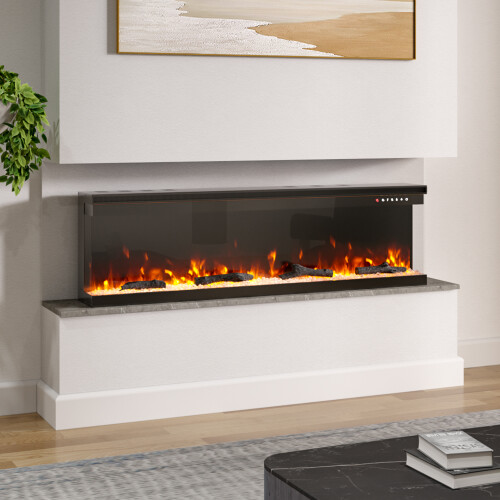 Living And Home Media Electric Fireplace 60" Wall Recessed Inset Fire 3 Sided Panoramic 2