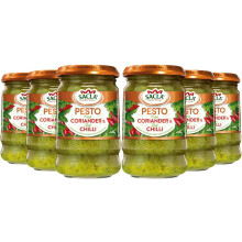 Sacla Italian Pesto Coriander Chilli Perfect with Pasta Noodles Beef Salmon Made with Fresh Coriander Leaves, Pine Nuts, Cheese and Chilli 190g Pack6