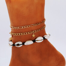 (AYF1907) New Boho Sea Shell Woven Anklet For Women Gold Color Star Bracelet On The