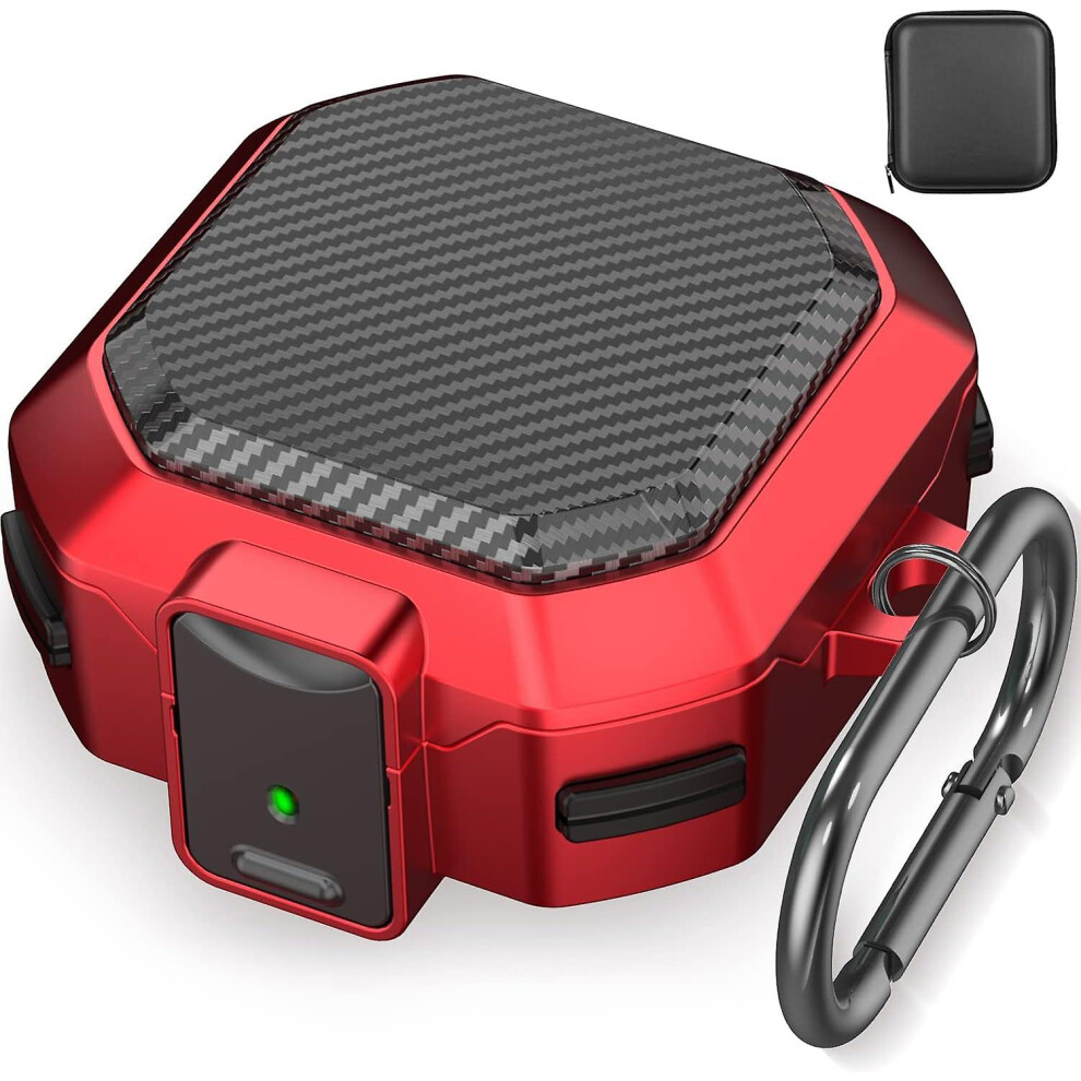 (Carbon Fiber-) (With Secure Lock) Armor Case Cover For Samsung Galaxy Buds 2 Pro(2022) /Galaxy Buds Pro(2021) /Galaxy Buds 2 (2021) /Galaxy Buds L Red 8795863092263