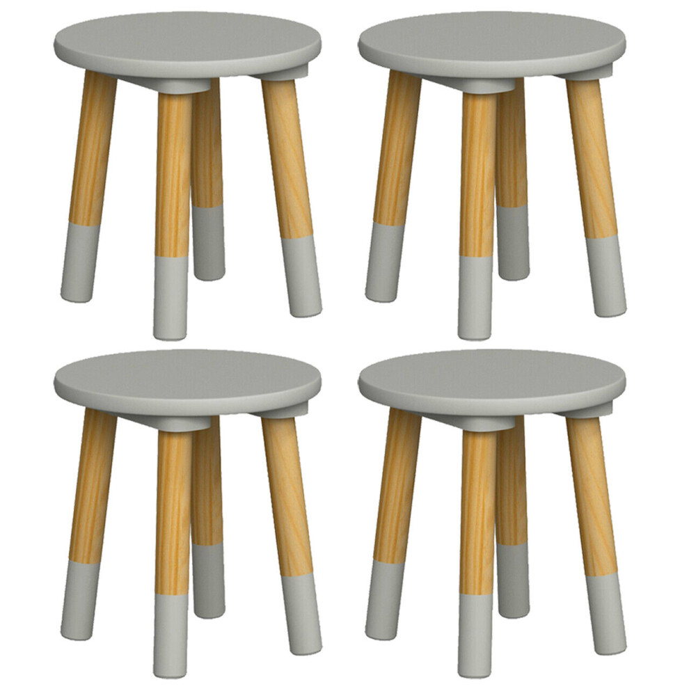 (4, Grey) Kids Wooden Stool Seat Round Chair Toddlers Kids Small Children Home Nursery