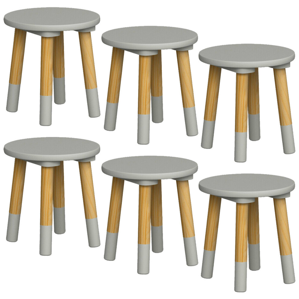 (6, Grey) Kids Wooden Stool Seat Round Chair Toddlers Kids Small Children Home Nursery