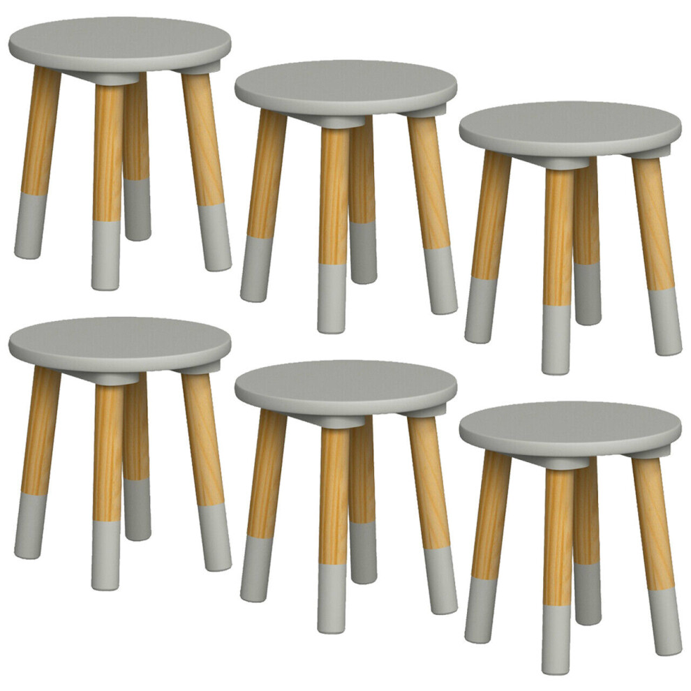 Urbn Living (6, Grey) Kids Wooden Stool Seat Round Chair Toddlers Kids Small Children Home Nursery