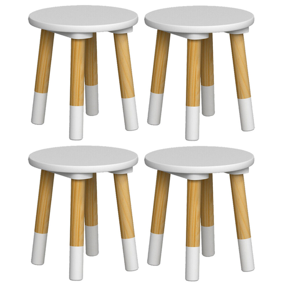 (4, White) Kids Wooden Stool Seat Round Chair Toddlers Kids Small Children Home Nursery