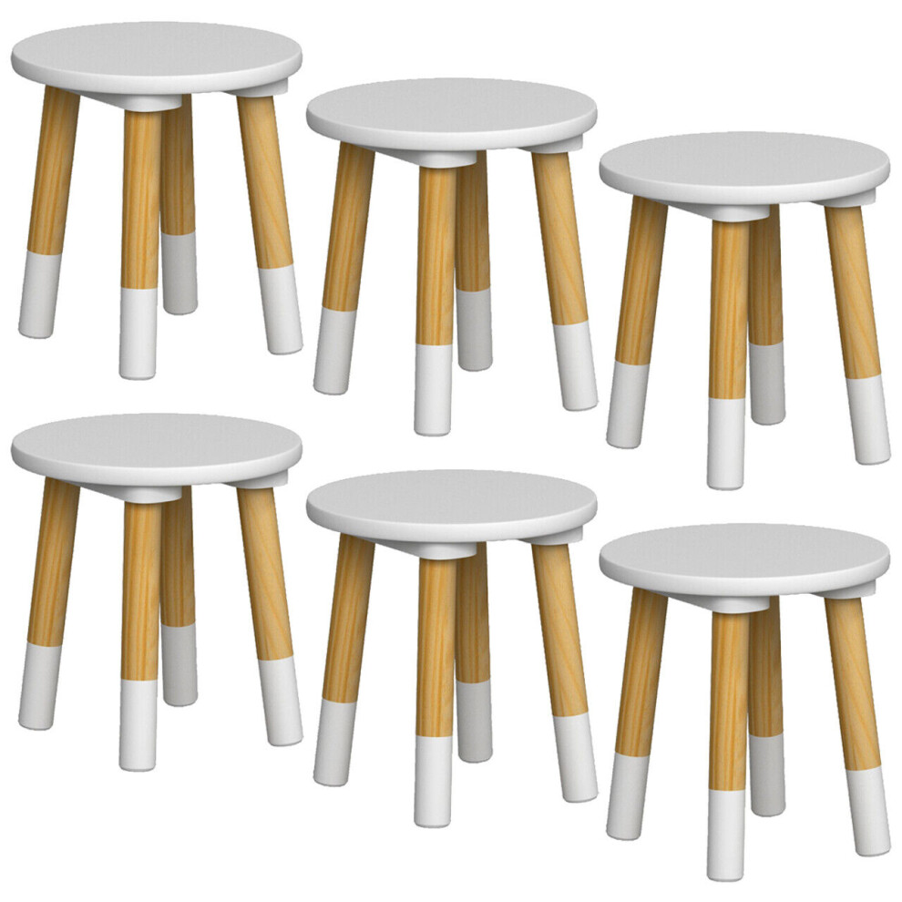 (6, White) Kids Wooden Stool Seat Round Chair Toddlers Kids Small Children Home Nursery-image-OPC-PFVWVBH-NEW