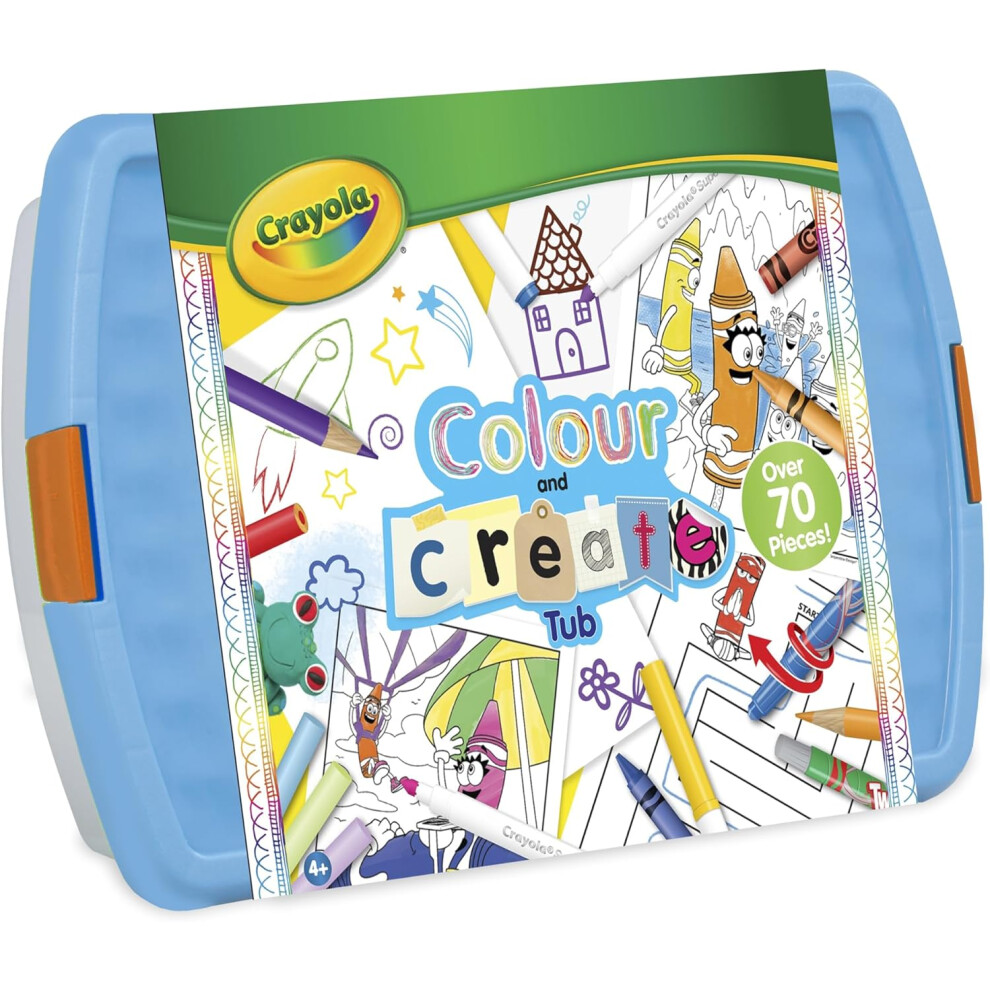 CRAYOLA Colour and Create Tub - Including Crayons, Markers, Pencils, Pens, Chalks, Colouring Book and Stickers