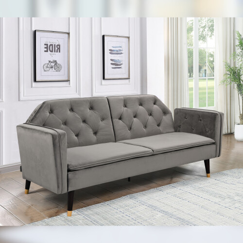 Comfy Living (Grey) Plush Velvet Tufted Sofa Bed In Various Colours