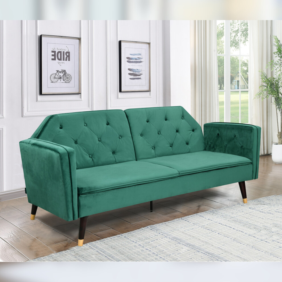 (Green) Plush Velvet Tufted Sofa Bed In Various Colours