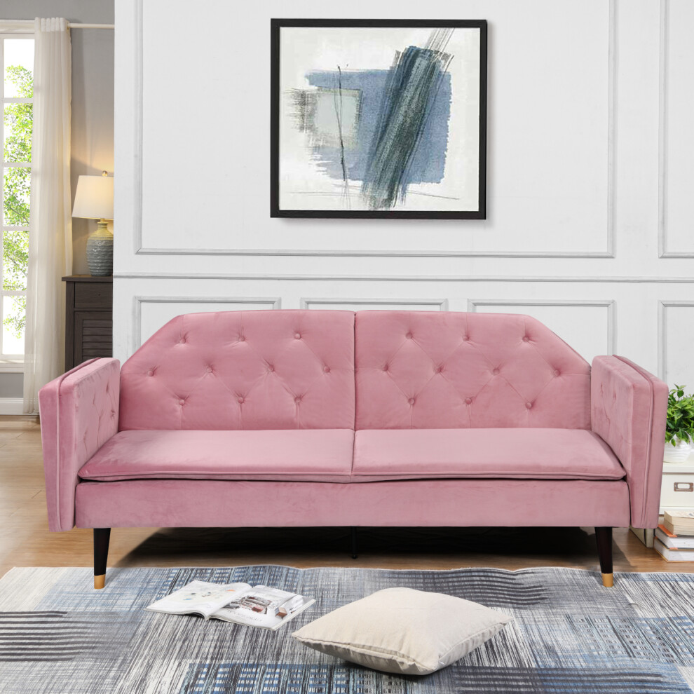 (Pink) Plush Velvet Tufted Sofa Bed In Various Colours