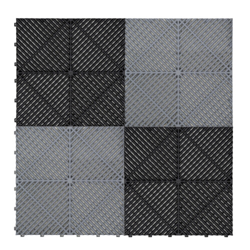 (Vented Garage Floor Tiles Black (x60), Grey (x60) with Edges (x46)) Vented Interlocking Floor Tiles Full Set
