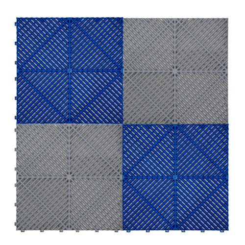 Piastrelle ventilate grigie e blu 3,2m x 6m per garage e officine, antiscivolo.