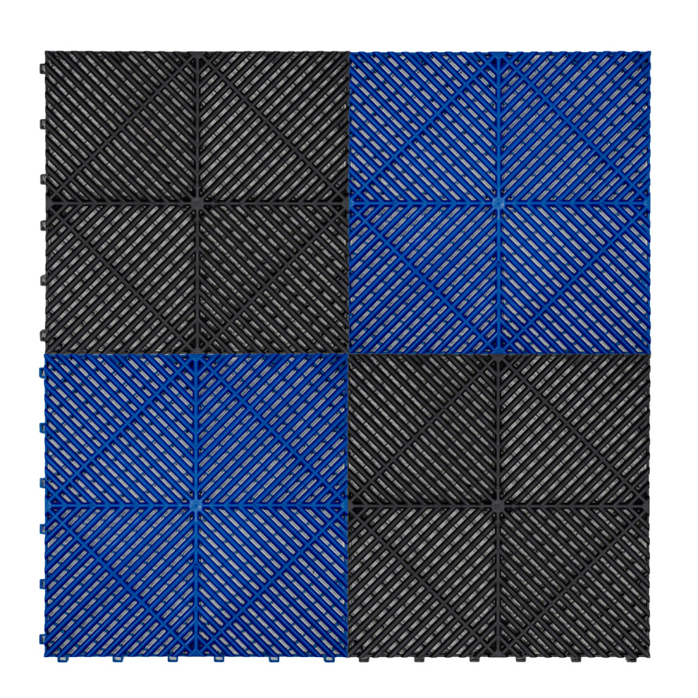 (Vented Garage Floor Tiles Black (x120), Blue (x120) With Edges (x60)) Vented Interlocking Floor Tiles Full Set