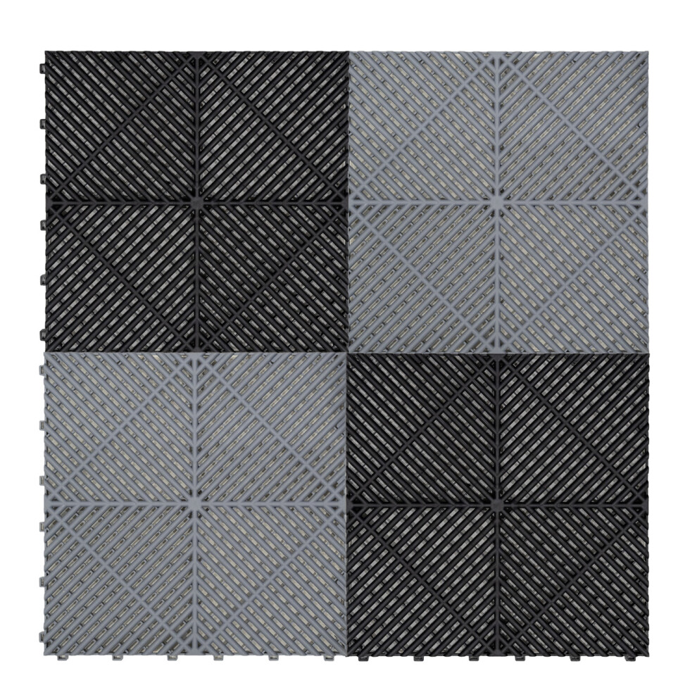 (Vented Garage Floor Tiles Grey (x165), Black (x60) With Edges (x60)) Vented Interlocking Floor Tiles Full Set