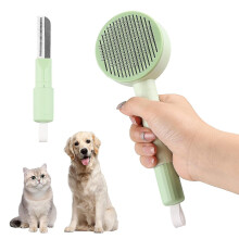 (Green) Pet Brush,self Cleaning Pet Brush For Grooming Long Short Haired Dog Cats Pet Hair Removal Brush,for Dogs,cats And Rabbits To Remove Loose Hairs And U