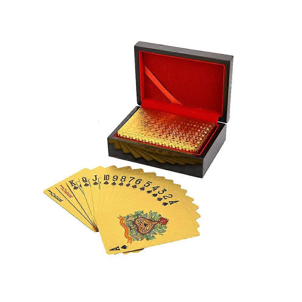 Cartes à jouer de poker en or 24K Cadeaux d'anniversaire Cadeaux d'anniversaire Cadeaux de poker imperméables Boîte à cadeaux en bois