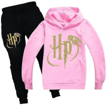 (Pink, 9-10 Years) Harry Potter Print Pullover Sweatshirt Hoodies Tops Sweatpants Outfit Kids Boys Girls Casual Jogging Tracksuit Set Age 7-14 Years