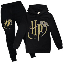 (Black, 9-10 Years) Harry Potter Print Pullover Sweatshirt Hoodies Tops Sweatpants Outfit Kids Boys Girls Casual Jogging Tracksuit Set Age 7-14 Years