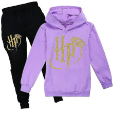 (Purple, 13-14 Years) Harry Potter Print Pullover Sweatshirt Hoodies Tops Sweatpants Outfit Kids Boys Girls Casual Jogging Tracksuit Set Age 7-14 Years