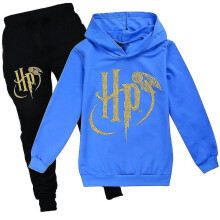 (Dark Blue, 9-10 Years) Harry Potter Print Pullover Sweatshirt Hoodies Tops Sweatpants Outfit Kids Boys Girls Casual Jogging Tracksuit Set Age 7-14 Years