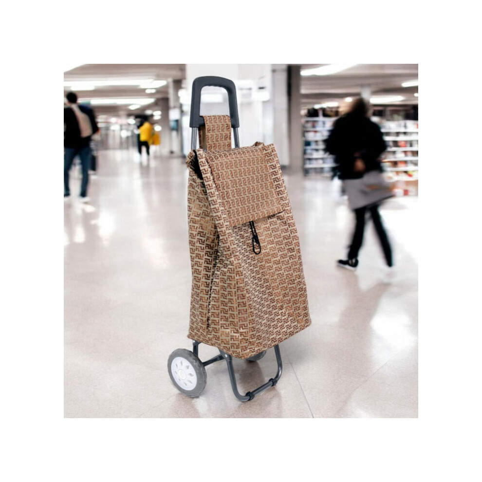 (Light Brown) 2 Wheels Shopping Trolley Folding Waterproof Bag