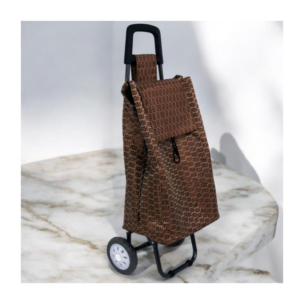 (Dark Brown) 2 Wheels Shopping Trolley Folding Waterproof Bag