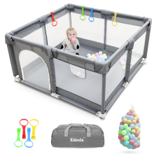 Kidoola Grey Small Baby Playpen with Padded Frame and Mesh Walls, 127x127x65cm