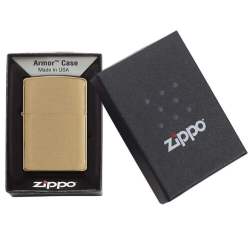 Zippo Zippo Lighter High Brushed Brass Armor Windproof Flame Flip Top Refillable Fuel 2