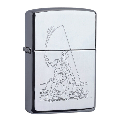 Zippo Zippo Genuine Lighter Fisherman Windproof Flame Refillable Petrol Lighter Chrome
