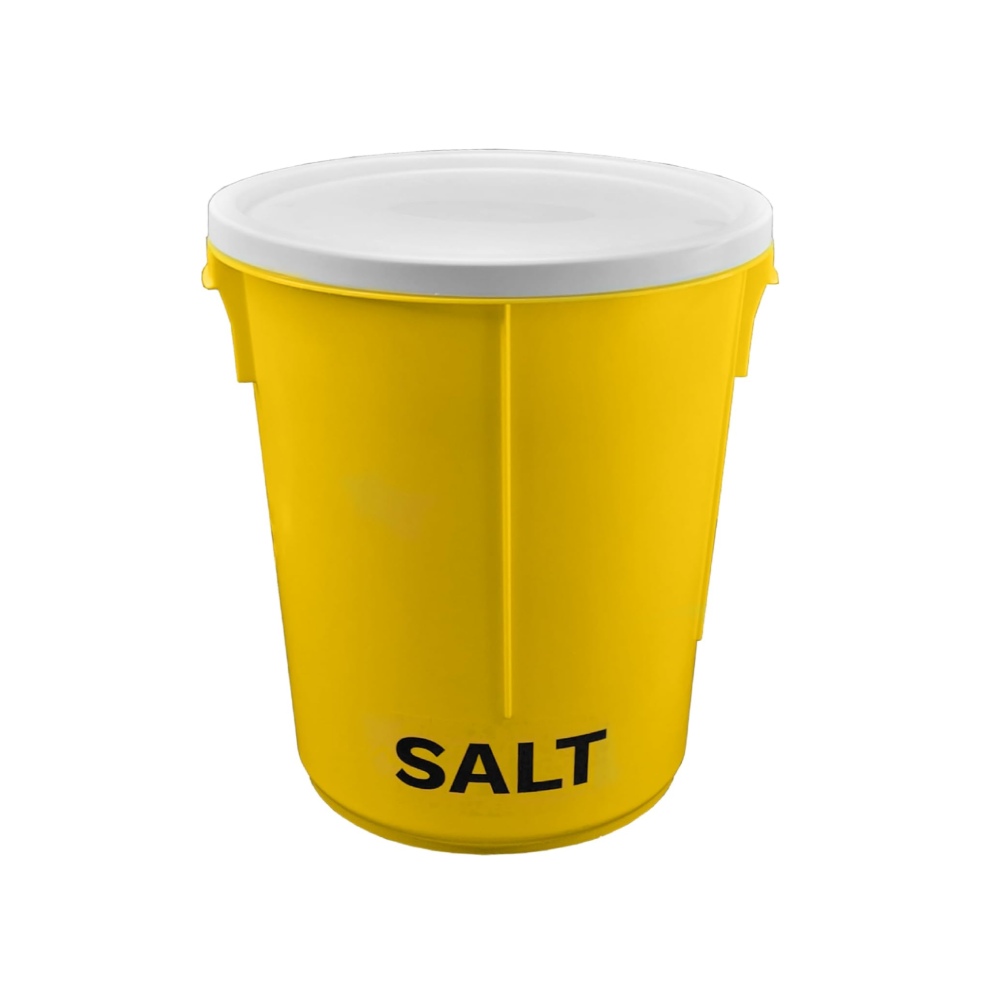 Grit Bin Yellow Winter Salt Bin with Salt Label and Lid - 25L
