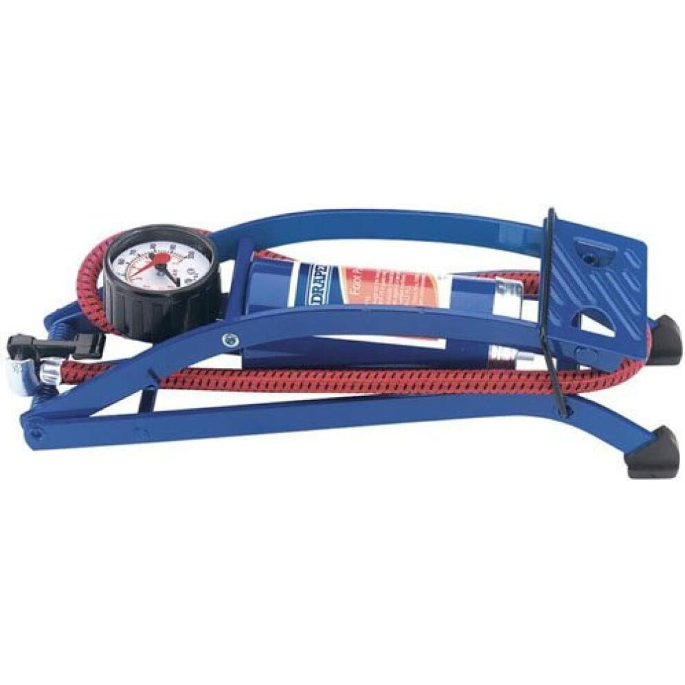 Draper 14172 Single Cylinder Foot Pump with Pressure Gauge, 29.6cm x 9.8cm x 8.6cm,Blue