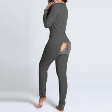 (L, Grey) Best-selling Women's One-piece Pajamas With Open Back For Convenient Design