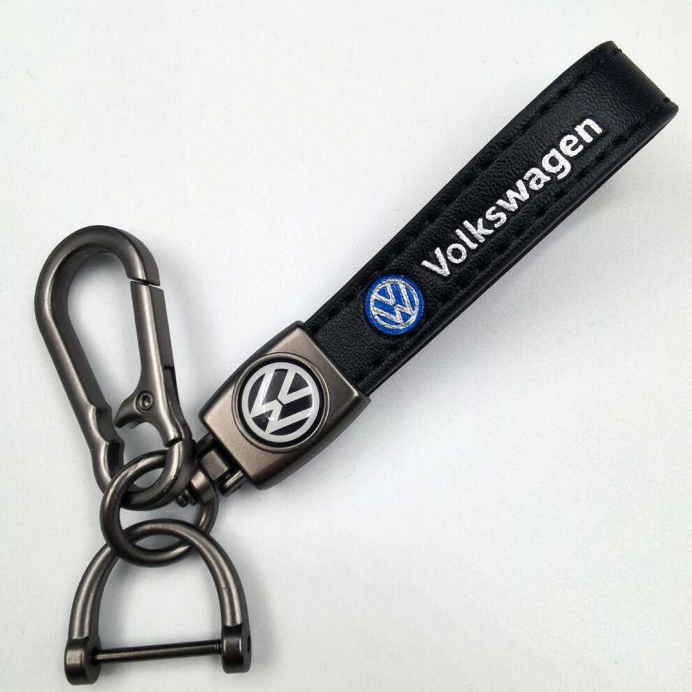 (Volkswagen, Gun Color Hardware) Car Leather Bike Keychain Metal Finish | Heavy Duty Key Chain | Key Ring And Hook Fittings