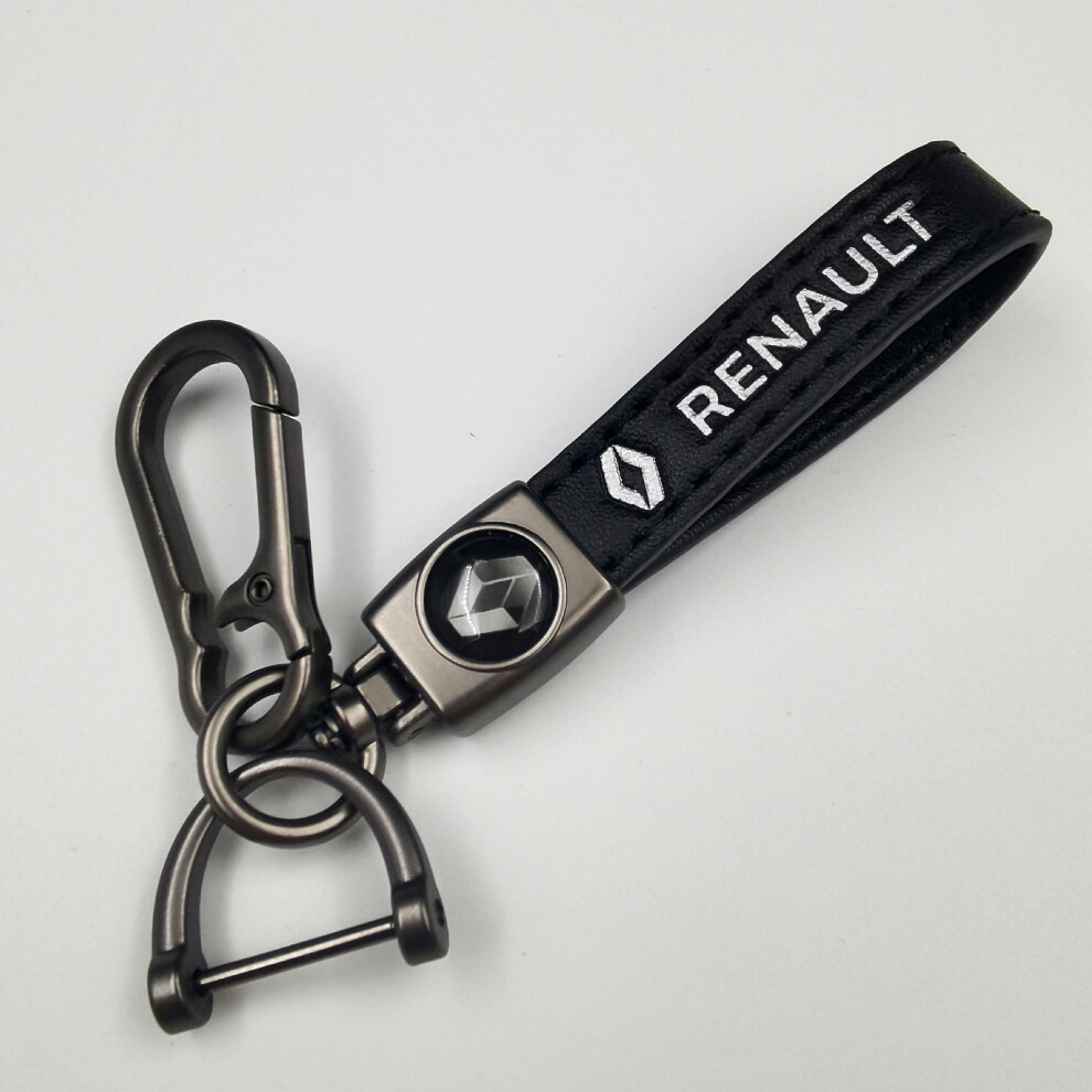 (Renault, Gun Color Hardware) Car Leather Bike Keychain Metal Finish | Heavy Duty Key Chain | Key Ring And Hook Fittings