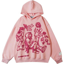 (pink, XL) Aelfric Eden Men Graphic Hoodies Vintage Printed Hoodie Sweatshirt Casual Oversized Streetwear Hipho