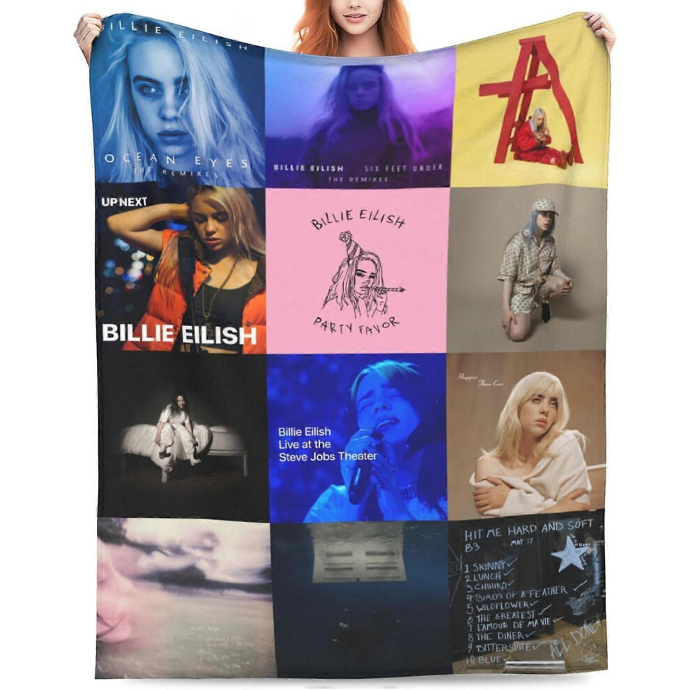 (76x102cm 40x30in) Billie Blanket Throw Air Conditioning Blanket Eilish Merch Album Covers Gift Soft Warm for Bed Sofa Home Decor (Album Co-KDE46783