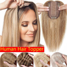 (10inch, gold) Human Hair Clip In Hair Toppers Long Straight Hair Extension For Woman